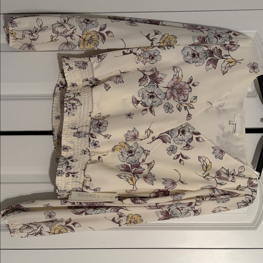 June & Hudson Cream and Purple Floral Top